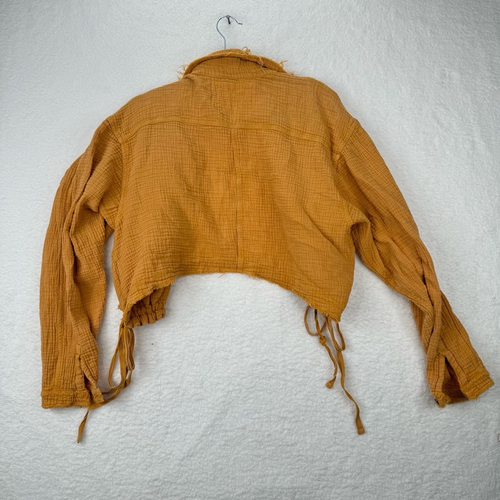 We The Free Cropped Yellow Gold Gauze Spring Cropped Jacket Boho Textured Large - Picture 10 of 10